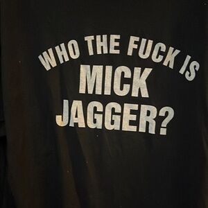 Mick Jagger Vintage Black Graphic T-Shirt with Bold White Text Womens Large